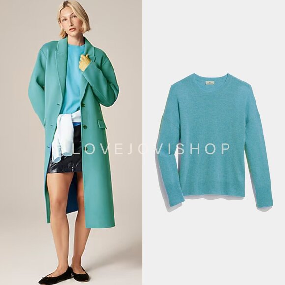 Minimalist | 100% Cashmere Cerulean Sky Blue Crew Neck Sweater | Classic Preppy - Picture 1 of 8